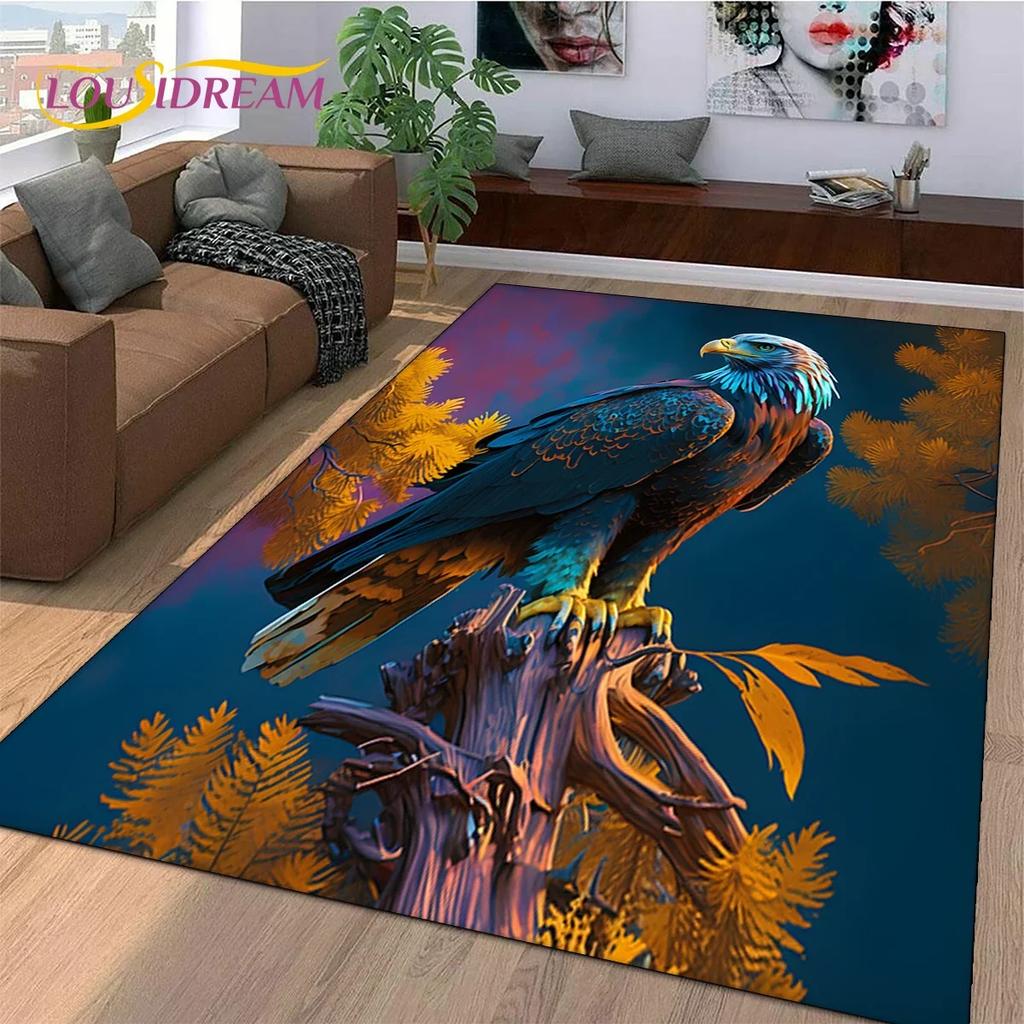 3D Süße Eule Adler Vögel Cartoon Teppich für Schlafzimmer Wohnzimmer Zuhause Sofa Dekoration, Kinderspiel Große Dekor Bodenmatte Geschenk