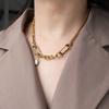 New Arrival 316L Stainless Steel Gold Plated Lock Pendant Necklace Paperclip Link Chain Necklace for Women
