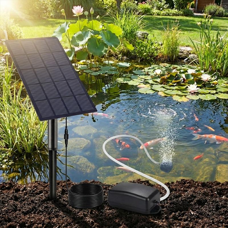 2.5W Solar Oxygen Pump/Pond Pump, with Air Bubble Stones and Pipe, Improve Pond Circulation, for Fish Tank Aquarium Pond Etc