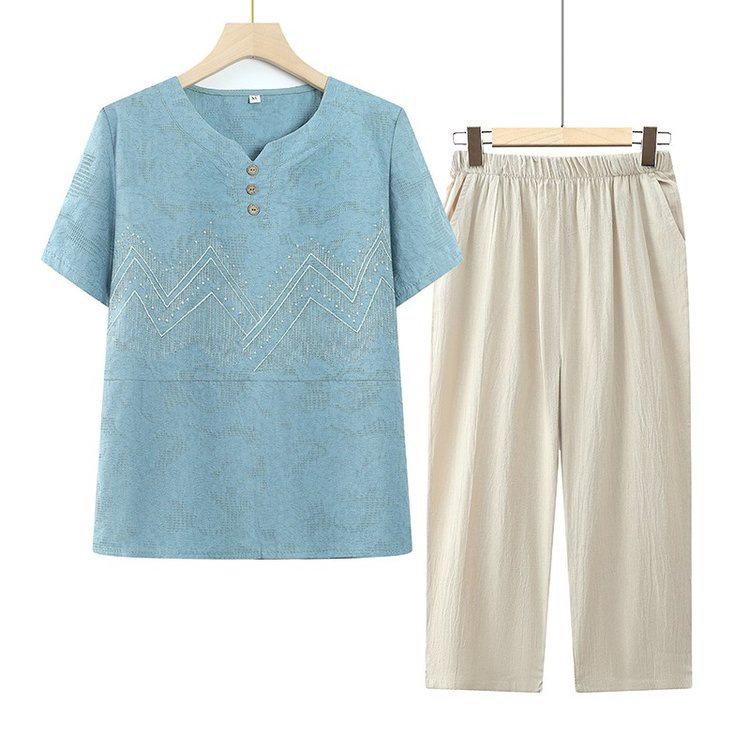 

Women s Summer Plus Size Short-Sleeved Chinese Style Suit for Middle-Aged and Elderly 3XL