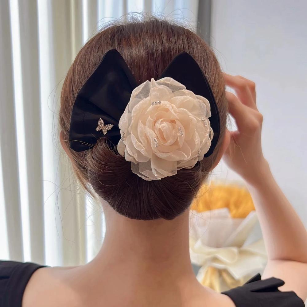 Camellia Flower Bow Clip Twist Maker Hair Accessories Temperament Bun Curler