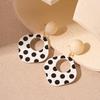 Elegant Retro Black & White Polka Dot Square Earrings - Geometric Silver Pin Design