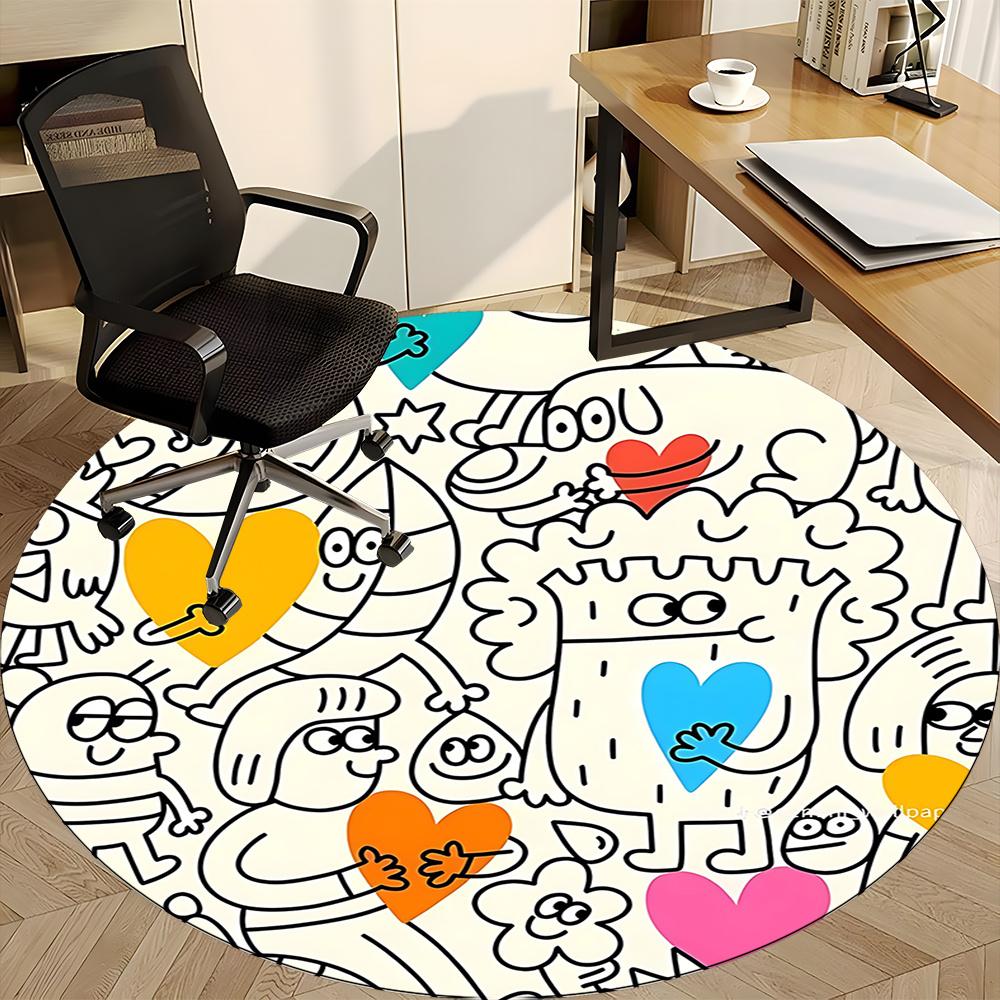 1pc Heart Characters Office Round Area Rug, Indoor Mat Suitable ForOffice, Under Office Chairs Bedroom Living Room Home Decor, Room Decot228
