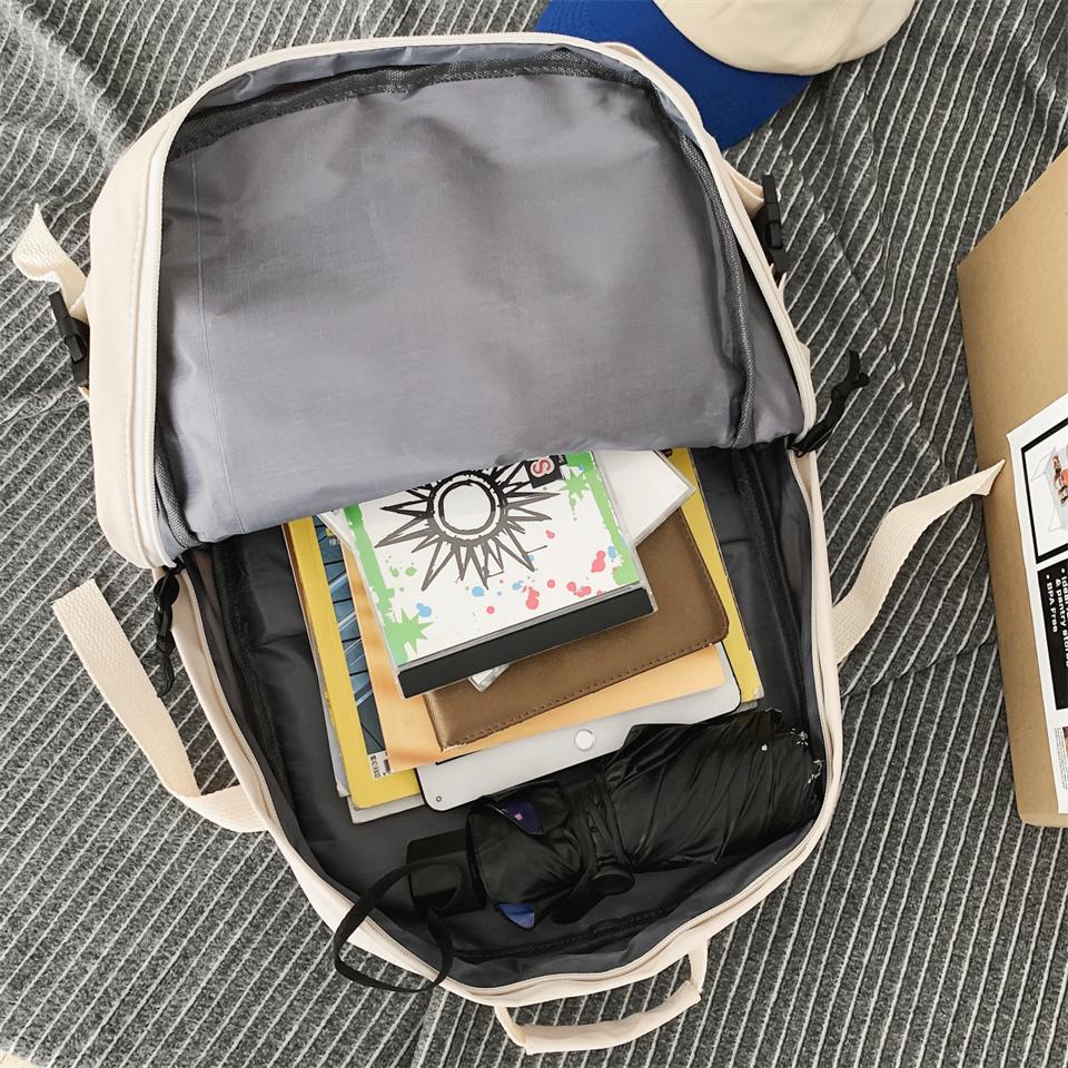 Large Capacity Nylon Student Backpack Multifunctional Zipper Elegant and Casual Monochromatic Travel and School