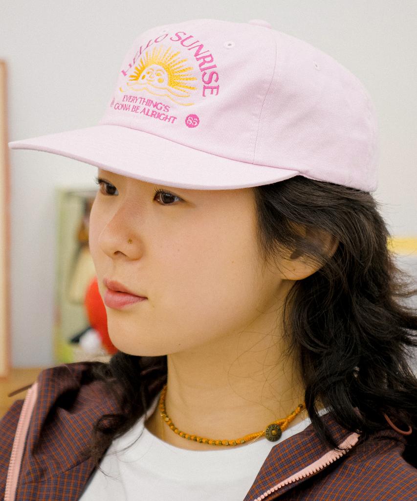 HELLO SUNRISE Washed Two Tone Arch Logo 6Panel Cap_Pink
