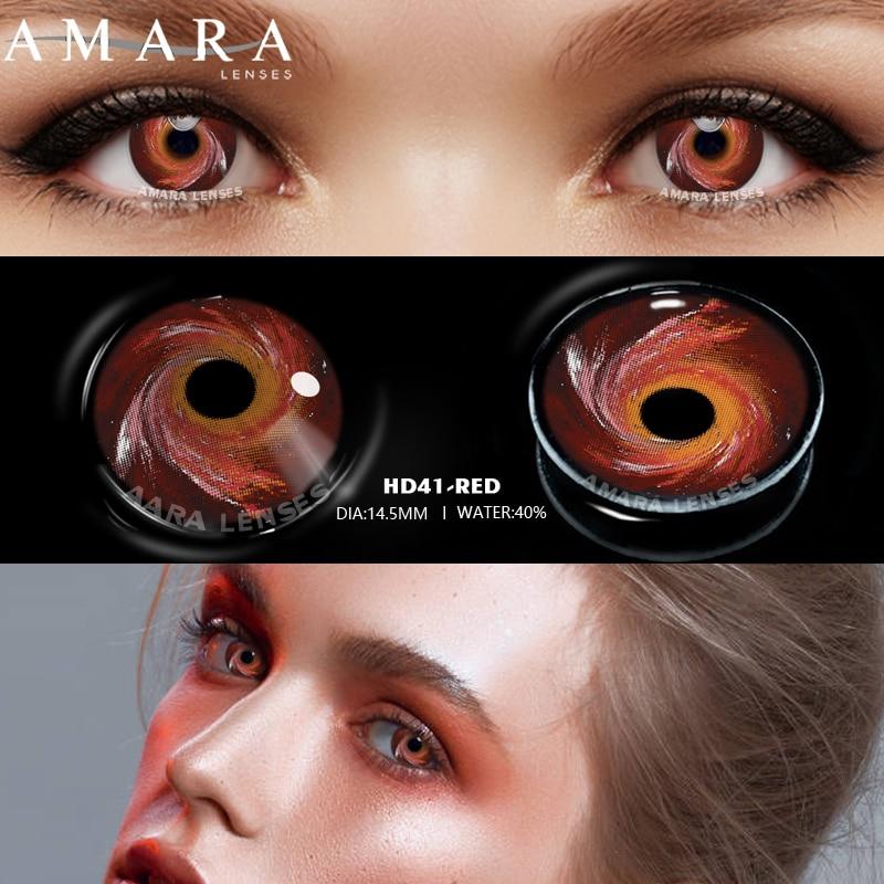 AMARA 2 Stück Halloween Bunte Kontaktlinsen Anime Cosplay Augenlinsen ROT Schwarz Rote Linsen Kontaktlinsen Kosmetik für Augen