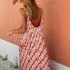 Bohemian Ruffle Edge Spaghetti Strap V-Neck Long Dress