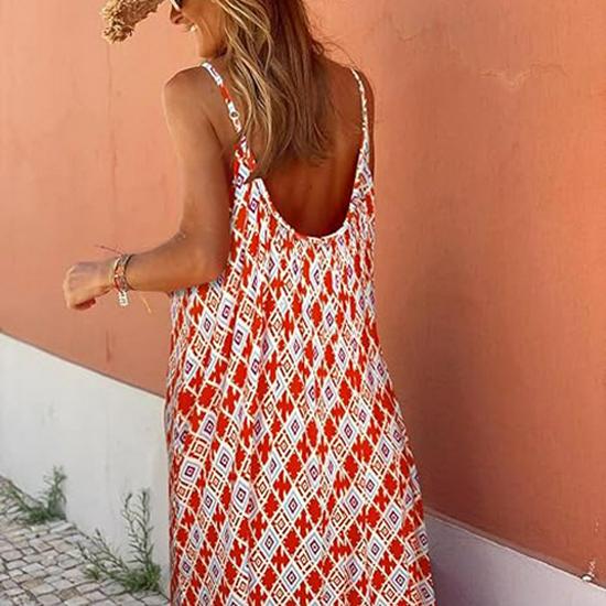 Bohemian Ruffle Edge Spaghetti Strap V-Neck Long Dress