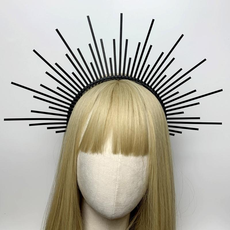 Dark Headband Angel Crown Headband Bridal Tiaras Divine Princess Headpiece Hair Hoop Baroque Spiked Tiaras