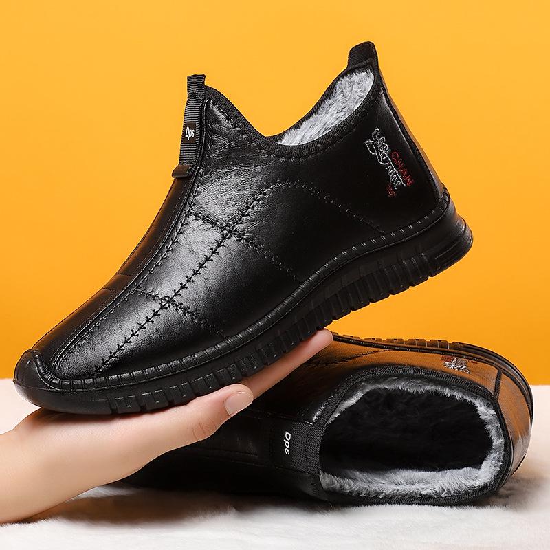 Warme Baumwoll-Kurzstiefel für Herren, große Größe, mit Polyurethan - Bequeme flache Öffnung, verdickt, mit Plüsch-Stil