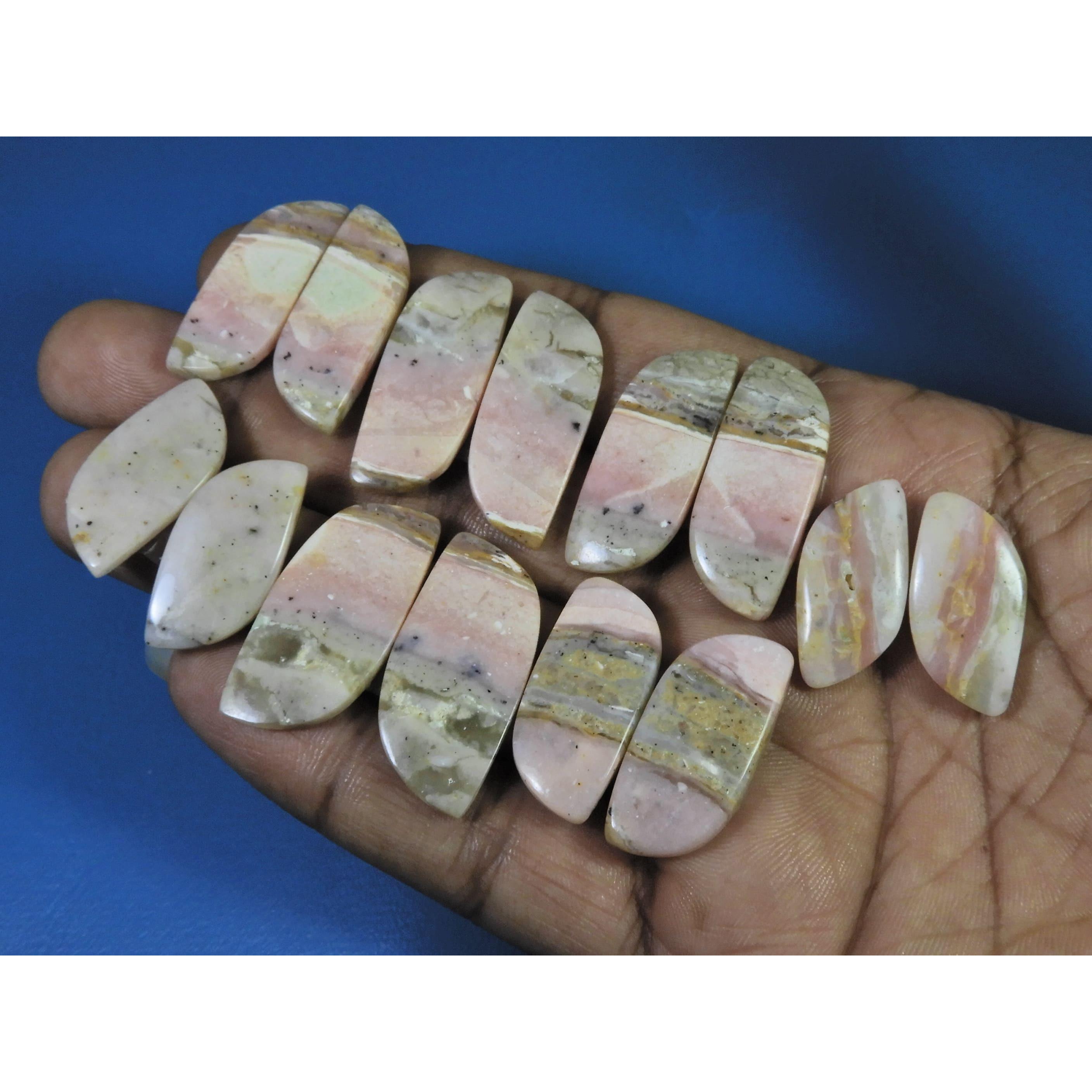 162Cts.Natural Pink Opal Matched Pair Cabochon Loose Gemstone 07 Pair Lot C-2417