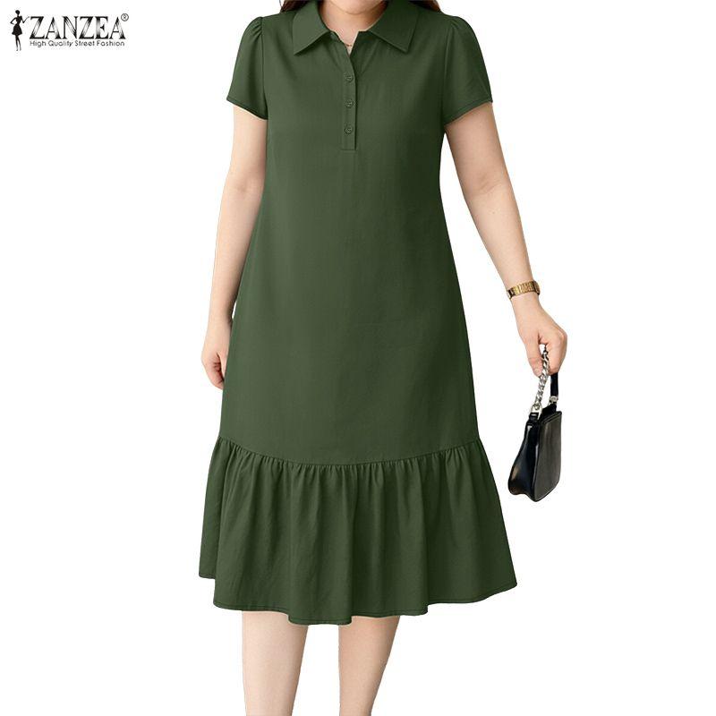 ZANZEA Abito estivo casual da donna con colletto rovesciato e maniche corte