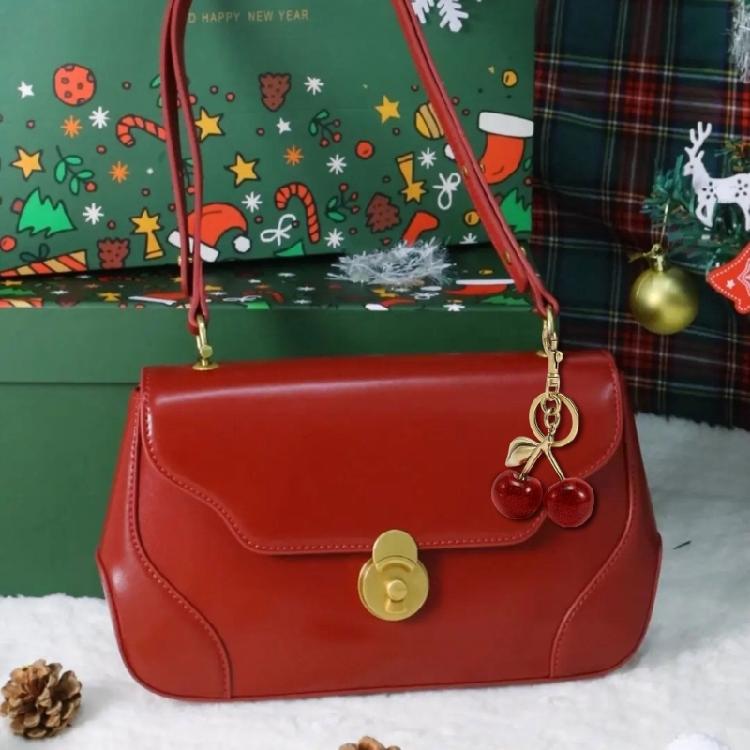 Fashionable Cherry Key Rings Stylish Cherry Bag Ornament Keychain Crystal Alloy Versatile Key Rings Accessory