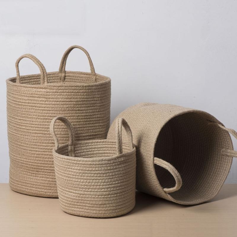 Spacious Handwoven Cotton Rope Basket Delicate Cotton Rope Large Woven Basket Versatile Home Organization Stand Holder