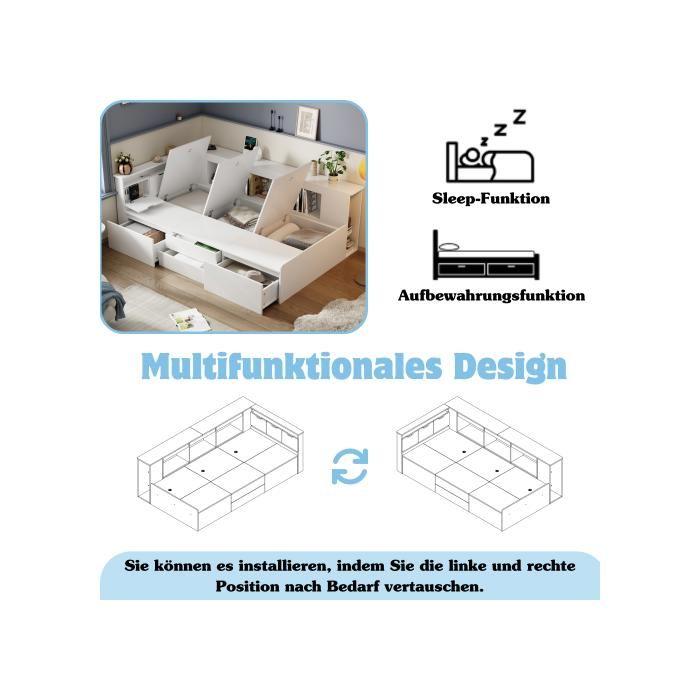 Lit D'enfant - MUVOE - 90x200 Cm - Blanc - Avec Tiroirs - Design Multifonctionnel