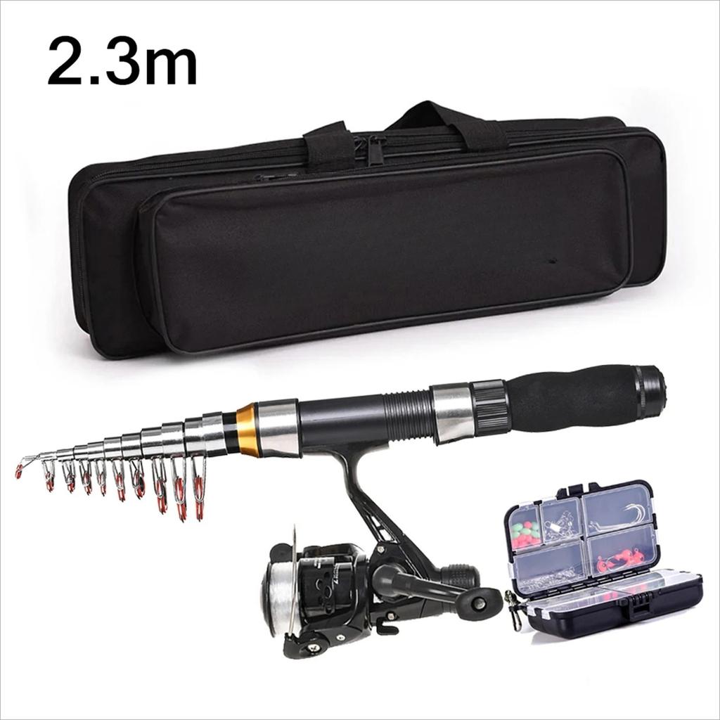 BRAVMAK 2.1/ 2.3 mTelescopic Fishing Rod Reel Combo Full Kit Carbon Fiber Rod Pole Spinning Reel Fishing Bag Case Pesca Gear Set