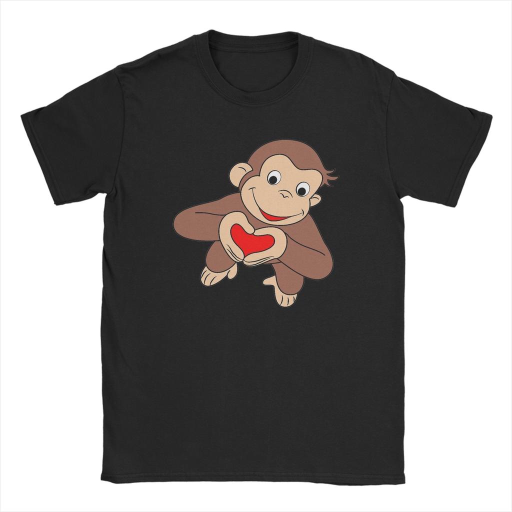 Cartoon  Banana Cute Brown Monkey T Shirt Cotton Fun T-Shirts Crewneck Curious George Tees Short Sleeve Clothes Plus Size