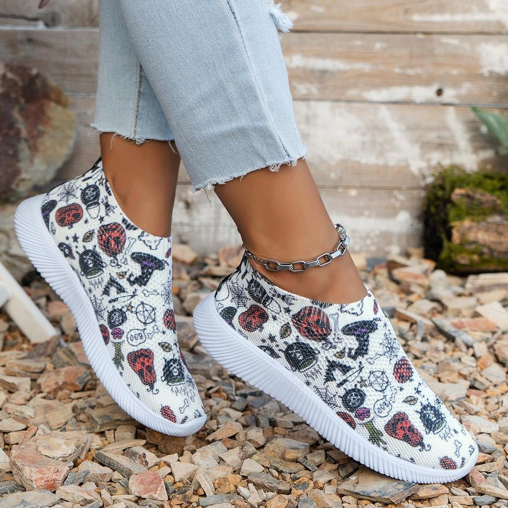 Women's Sneakers Spring Autumn 2024 New Mesh Breathable Sports Shoes Women's Casual Halloween Pumpkin Platform Shoes
