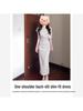 Stunning Apricot Off-Shoulder Bodycon Summer Dress - Women's Elegant Diagonal One-Shoulder Evening Gown