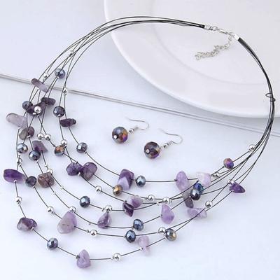 1 conjunto feminino colar brincos conjunto multi-camadas colar pedra decoração estilo boêmio pescoço orelha jóias pendurado brincos colar conjunto