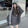 Casual Zip Hoodie Women Sweatshirt Autumn Harajuku Loose Side Stripe Patchwork Long Sleeve Oversized Hoodie School Grey Cardigan