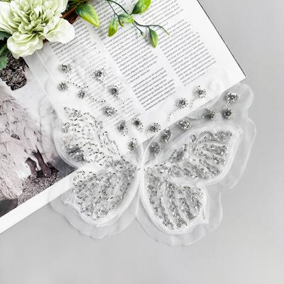 Weiß Perlen Pailletten Schmetterling Spitze Dekorativ Kleidung Oberteil Kleid Kleiderzubehör Stoffaufkleber Zubehör