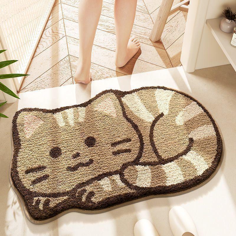 Cute Cartoon Animal Bath Mat, Cat Frog Puppy Pattern Soft Absorbent Non‑Slip Bathroom Rug Shower Tub Entryway Home Decor