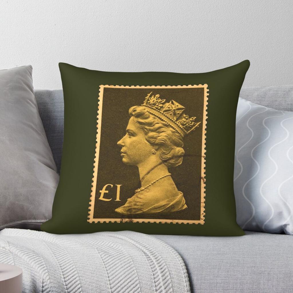 UK One Pound Postage Stamp Square Pillowcase Polyester Linen Velvet Creative Zip Decor Throw Pillow Case Home Cushion Cover