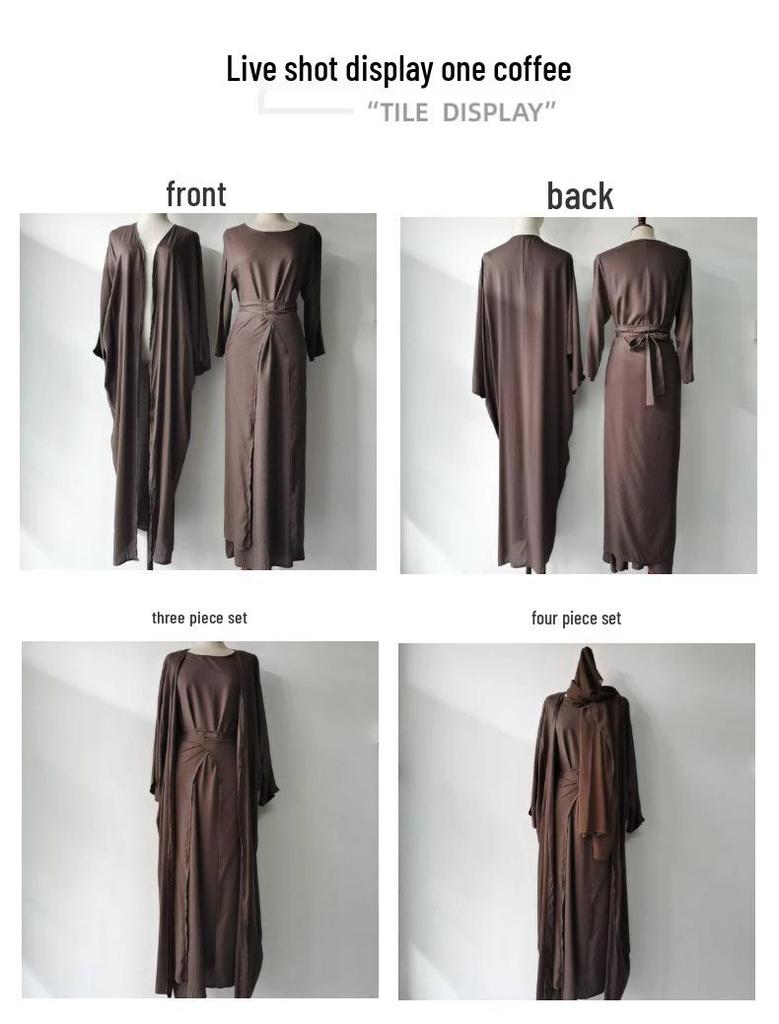 Elegant European & American Solid Color Cardigan Three-Piece Set for Middle East 