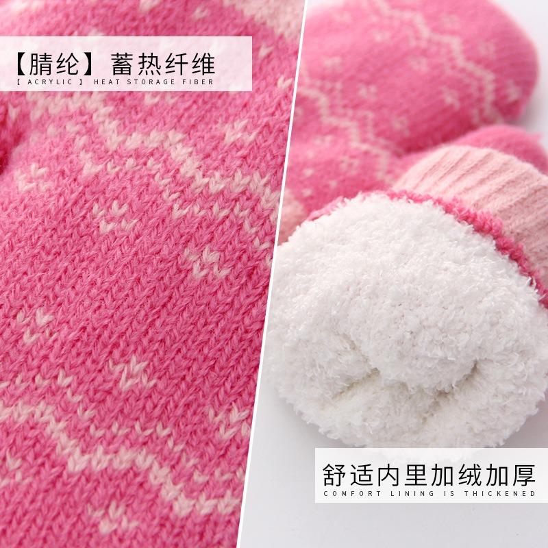 Double-layer knitted girl winter velvet thickened warm neck hanging outdoor cold-proof riding striped gloves children's