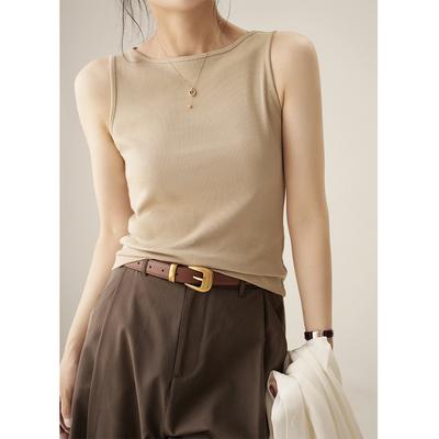 High-elastic Threaded Cotton Wide Shoulder Strap Sleeveless Vest for Women's Summer, Tight-fitting Inner Layer and Outer Layer with Suspenders