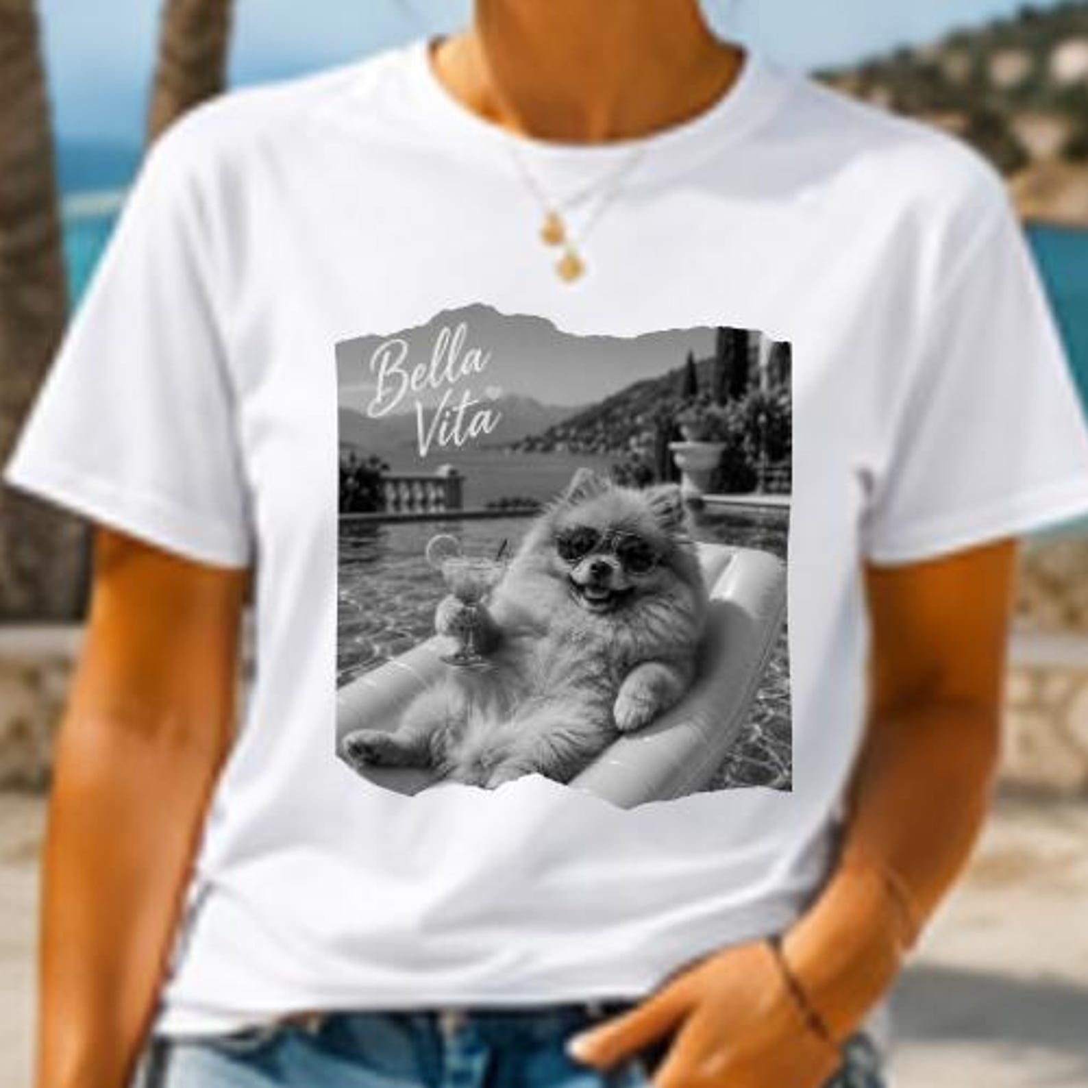 Bella Vita Pomeranian Shirt, Funny Dog Vacation Tee, La Dolce Vita T-Shirt, Pomeranian Lover Gift, Summer Dog Shirt S