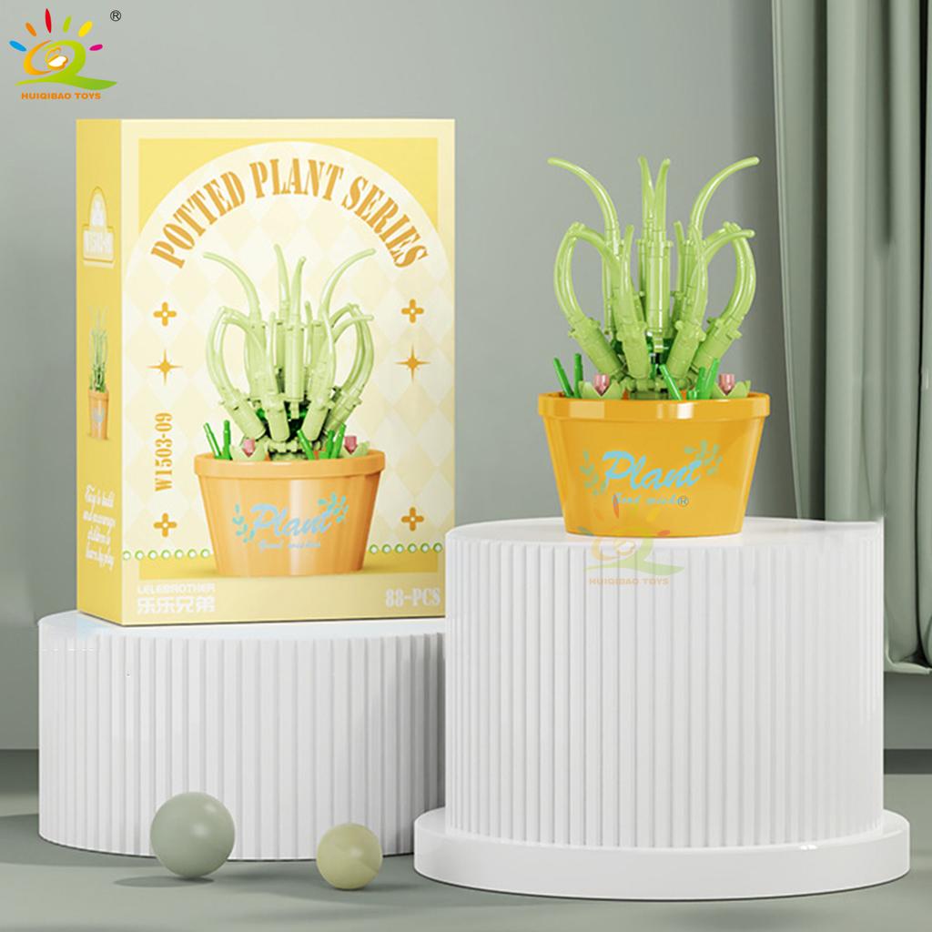 MOC Blume Sukkulente Topfpflanze Modellbaustein DIY Ewiger Strauß Zuhause Schreibtisch Pflanzen Dekoration Ziegel Mädchen Geschenk Kinderspielzeug