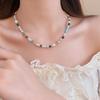 French Retro Pearl Beaded Necklace With Geometric Design For Elegant Women