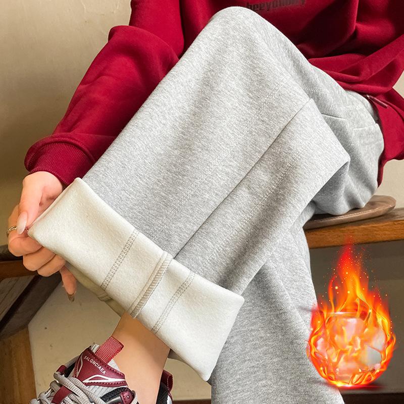 

Флисовые брюки широкого кроя женские осенне-зимние с высокой талией и вышивкой, утолщенные, теплые, повседневные спортивные брюки 2XL светло-серый