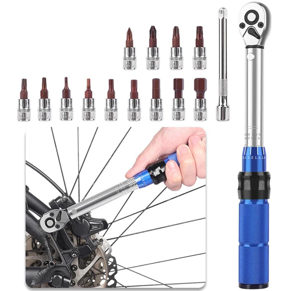 TINSOL 15Pcs Set Bicycle Torque Wrench Set 1/4" 2-24Nm Dual Direction Bike Allen Key Tool Socket Preset Type Spanner Pro Repair