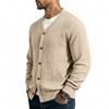 Herren Zopfmuster V-Ausschnitt Cardigan Pullover, Knopfleiste vorne, Zwei aufgesetzte Taschen, Gerippte Bündchen & Saum, Weicher Strick Lässiges Layering Top