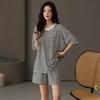 Modal Cotton Pajamas Women's Summer Casual Striped Short-sleeved Shorts Set Loose Large Size Loungewear Can Be Worn Outside