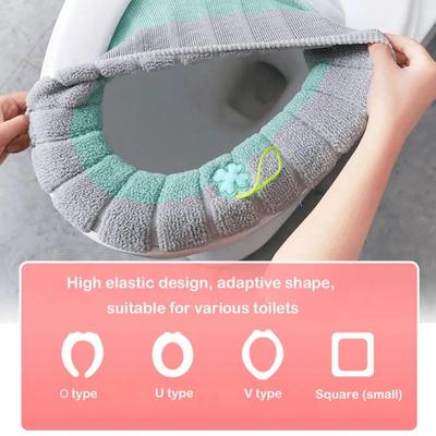 1 Stück Badezimmer WC-Sitzbezug Matte Waschbarer Wärmer Badezimmer WC-Kissen Mit Griff Dicker Weicher Strick Closestool-Pad