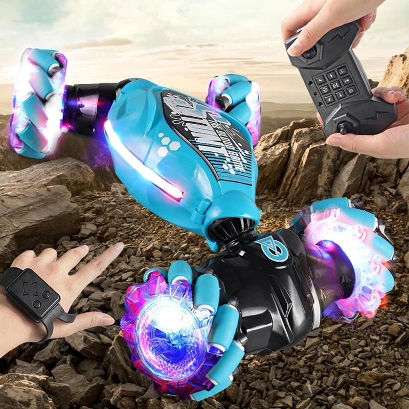Rc Drift Car With Music Led Lights 2.4g Gesture Radio Remote Control Spray Stunt Car 360° Rotating Climbing Car Toys Gift