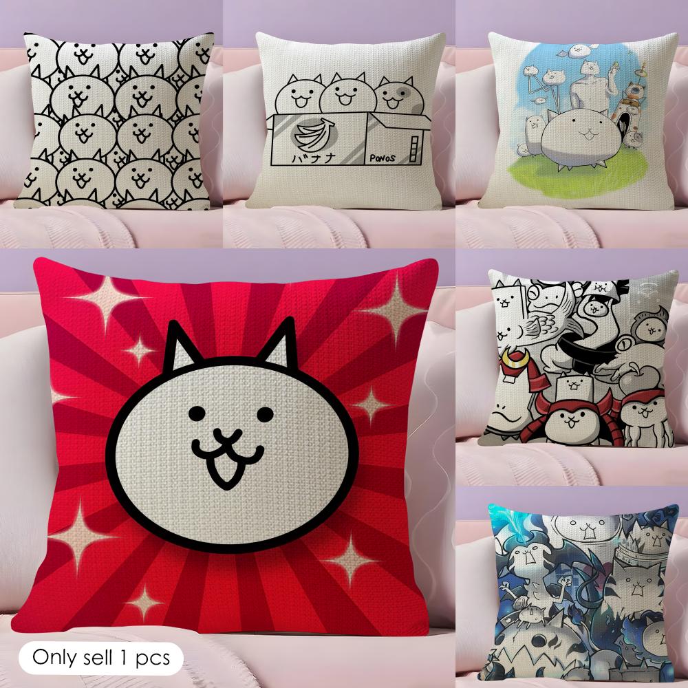 The BBattle Cats Cushion Cover Natural Linen Organic Fabric DoubleSided Printing Couch Pillow Covers Home Decor