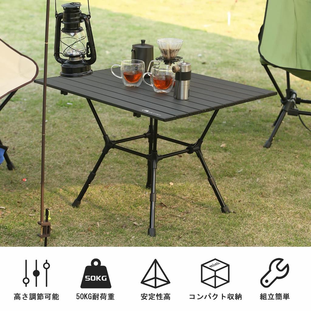 MOON LENCE Camping Table More Stable Outdoor 3 Steps Height Adjustable Aluminum Alloy Roll Table BBQ Foldable Compact Heat Resistant Load Capacity