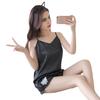 Women's Spaghetti Strap Pajamas Set Sleeveless Two-Piece Sleepwear with Embroidery Flower Summer Cami Top