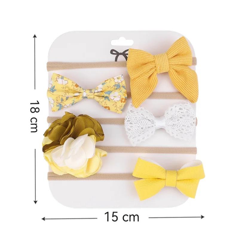 5Pcs Baby Bows Lace Flower Headband Print Nylon Cotton Hair Bands for Girls Children Newborn Toddler Soft Hair Accessories
