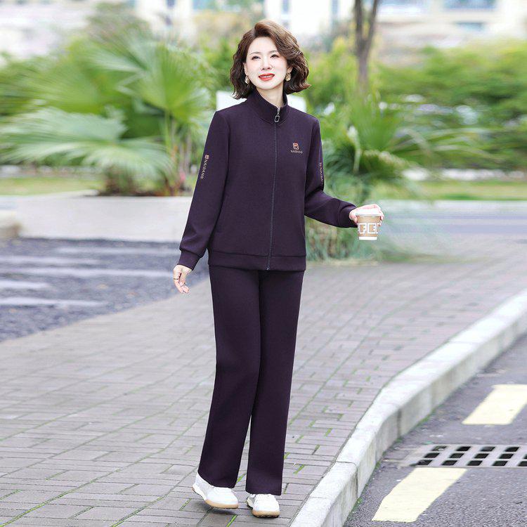 2026 Stylish Casual Sportswear Set for Middle-Aged & Elderly Women: Spring, Autumn & Winter Two-Piece Hoodie Ensemble