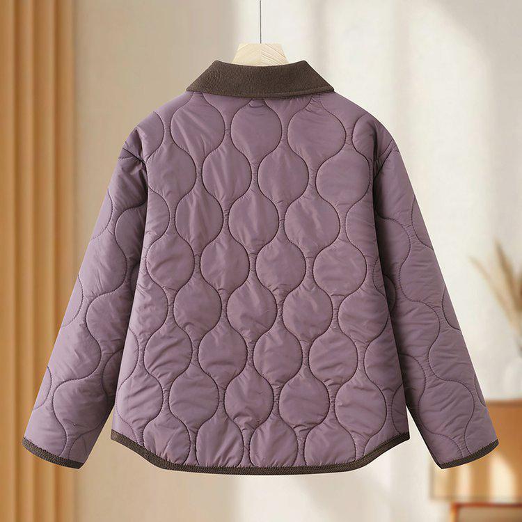 2025 Autumn/Winter Retro Lapel Cotton Jacket - Versatile Quilted Warm Short Coat for Women