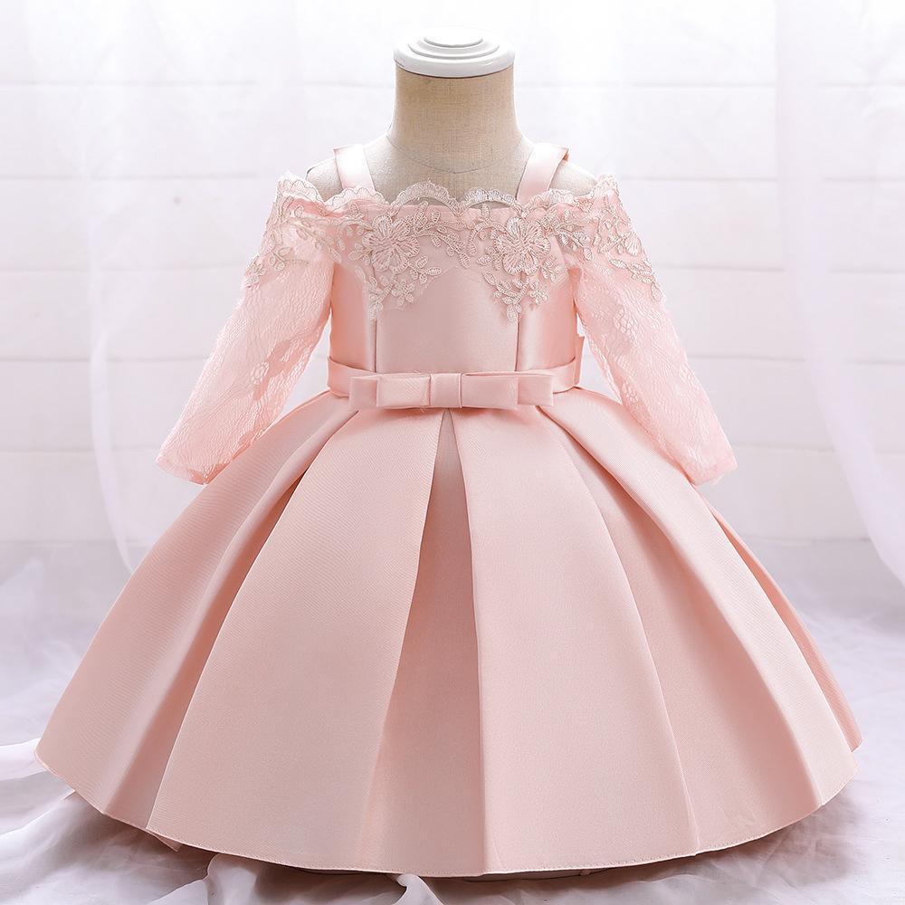 

Flower Girl Princess Dress: Toddler s Puffy Mesh Gown with Lace, Long Sleeves, for Baby Girls Birthdays & Formal Events 80 cm розовый