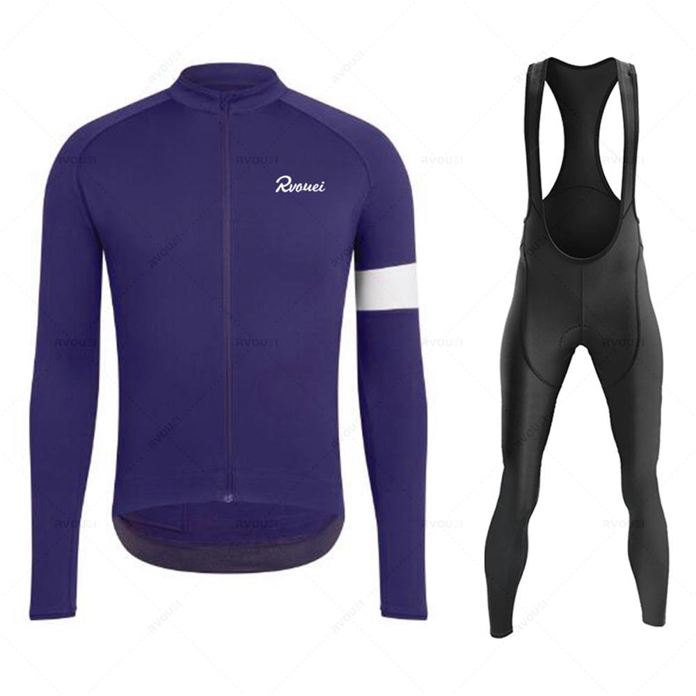 New Rvouei Profession Team Spring Long Sleeve Cycling Jersey Set Men Bicycle Clothes MTB Bike Jersey Bib Pants Kit Ropa Ciclismo