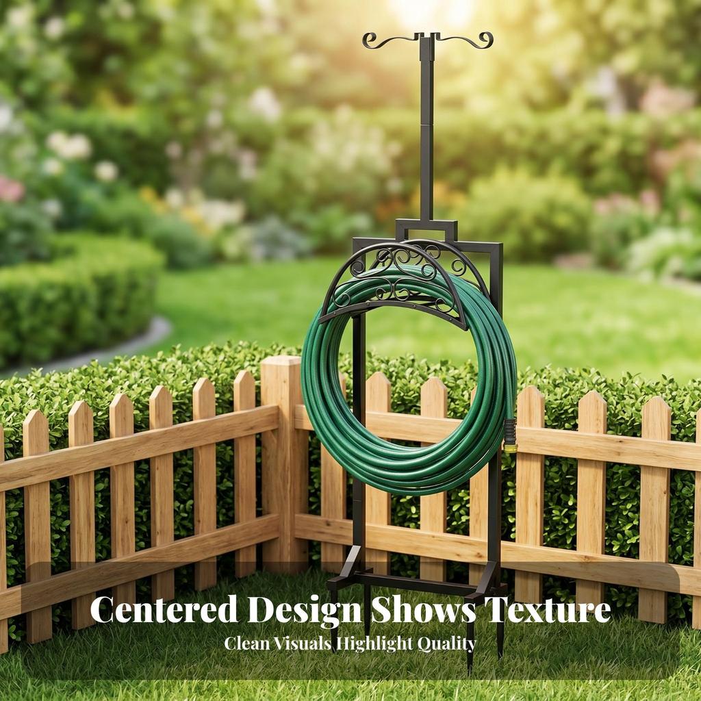 Garden Hose Holder with Spikes Decorative Scrollwork Freestanding Pointed Stakes Yard