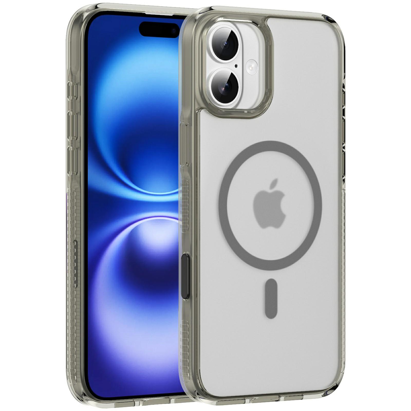 

For iPhone 16 Plus Case with Camera Touch Control Button PC+TPU Phone Cover Compatible with MagSafe Transparent Grey